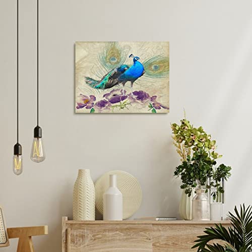 Cuadro de pavo real entre flores con marco de madera estable y duradero 4