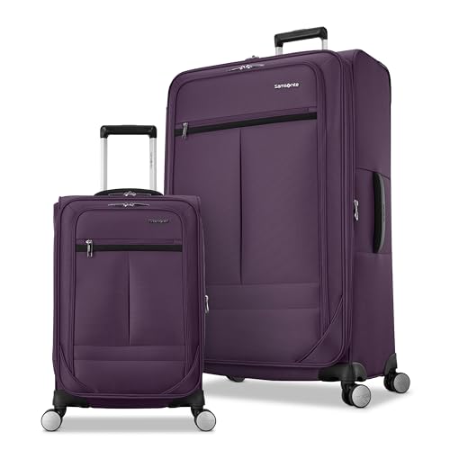 Image of Samsonite 2-PC Soft-Sided 21 /29 inch (Carry-On & Large Checked), Lightweight Expandable Element Luggage Set with 2 Front & 1 Side Pocket, Four Spinner Wheels, Adjustable Handle, Durable- Purple