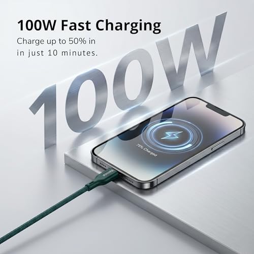 Image of PHILIPS DLC7130CT 100W Magnetic Type-C to Type-C Fast Charging Cable (1m, Crystal Teal) | Nylon Braided | Compatible with iPhone 15+ Series, USB-C iPad Models, Samsung Galaxy & All Type C Devices