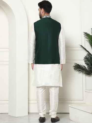Image of SOJANYA (Since 1958 Men's Silk Blend Kurta Pyjama with Embroidered Nehru Jacket