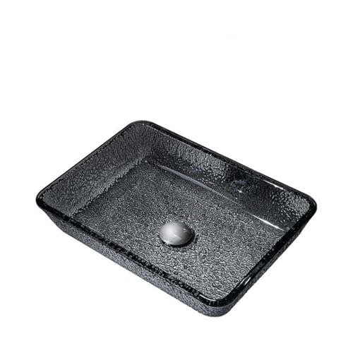 Vasque À Poser Lavabo de navire de salle de bains Toilettes Lavabo rectangulaire Lavabo en verre trempé Lavabo de comptoir d'art d'hôtel Lavabo De Salle De Bain(C,Sink only)