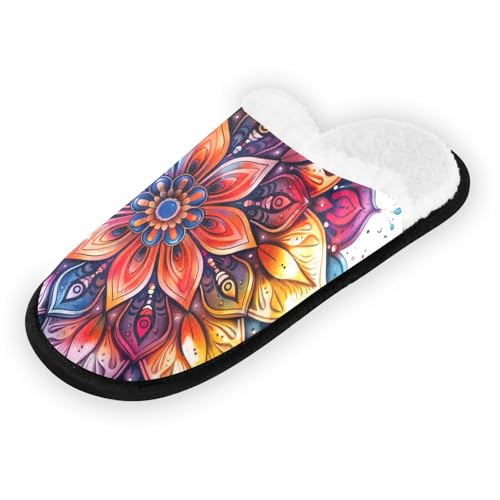 Tie Dye Mandala Plush Slippers for Women Men Warm Comfortable Travel Spa Slipper Non-slip House Shoes2