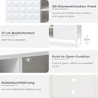 Hometopia TV-Lowboard 140 cm, Weiß mit 3D-Diamantfront – Ansicht 3