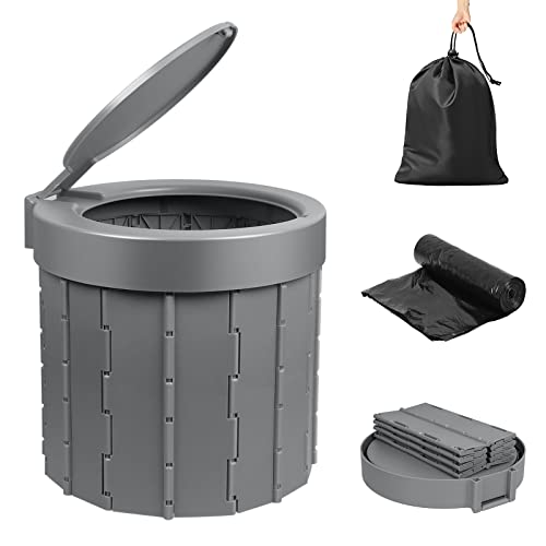 Portable Camping Toilette - WC Camping Avec Couvercle et 50 Sacs deToilette -Toilettes sèche Pliables - Urinoir Unisexe pour Voiture - Pot de Chambre Adulte (Gris) Cover