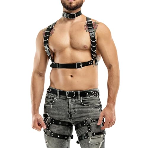 Men's Leg Harness Choker PU Leather Suspenders Shoulder Belt Strap Adjustable Buckle Cosplay Chest Garter Belt