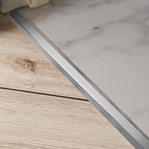 Amig - Bodendichtleiste - 720 mm x 40 mm - Stufenübergangsleiste und Klebstoff - Kantenabdeckung für Holzverbindungen aus Holz, Parkett, Terrassendielen, Marmor und Fliesen - Aluminium silber
