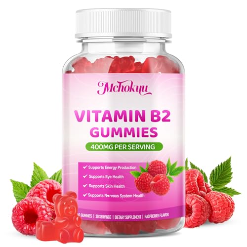 Mchokuu Vitamin B2 Gummies 400mg Riboflavin Supplement with Magnesium for Kids & Adults | Supports Nervous System & Energy Production | Sugar Free Vegan Non-GMO Raspberry Flavor - 60 Count