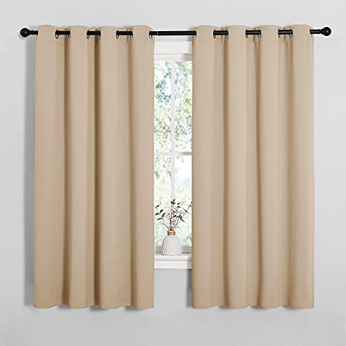 Image of NICETOWN Blackout Curtain Panels for Bedroom, Biscotti Beige, 2 Panels, W55 x L57-inch, Grey, Thermal Insulated Grommet Top Blackout Draperies and Drapes for Basement