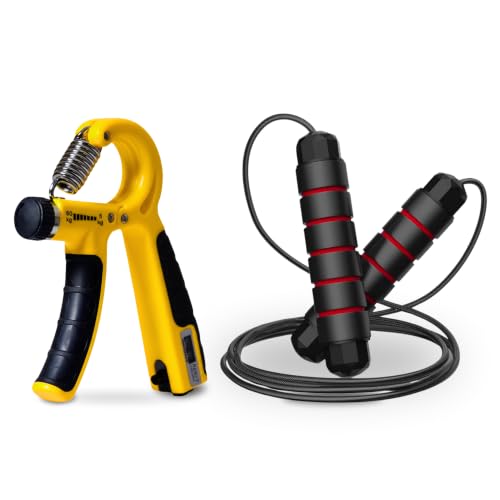PRO365 Adjustable Hand Gripper with Counter & Skipping Rope Combo | Grip Strength Trainer with 5–60 KG Resistance + Adjustable Jump Rope for Cardio, Fitness & Home Workout