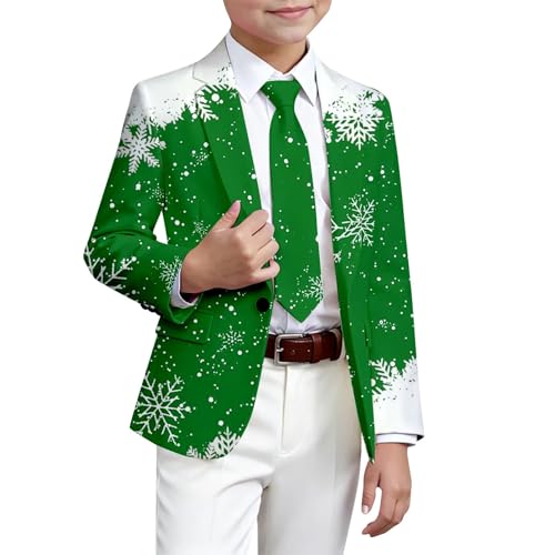 Generisch Chaqueta estampada para niño, abrigo formal de fiesta para vacaciones, ocasiones festivas, bodas y eventos especiales, verde, 11-12 años
