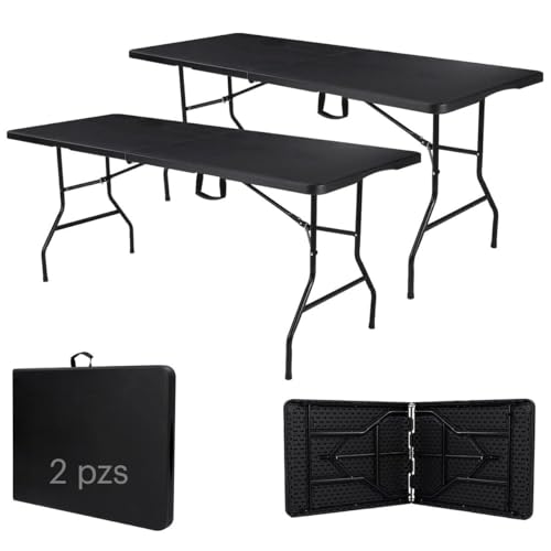 SELECTSHOP Set De 2 Mesas Mesa Plegable 1.80 Metros Comedor para Jardin Plegable Mesas De Plastico Resistente Tipo Portafolio de Trabajo Multiusos...