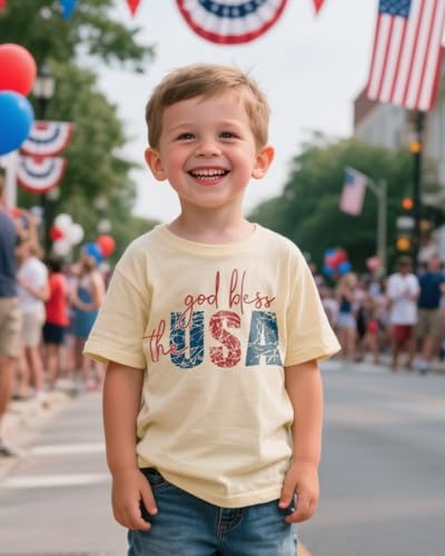 Toddler Boys 4th of July Shirt, Girls Kids USA Red White and Blue Shirts, American Flag Patriotic Tee 2-8T2