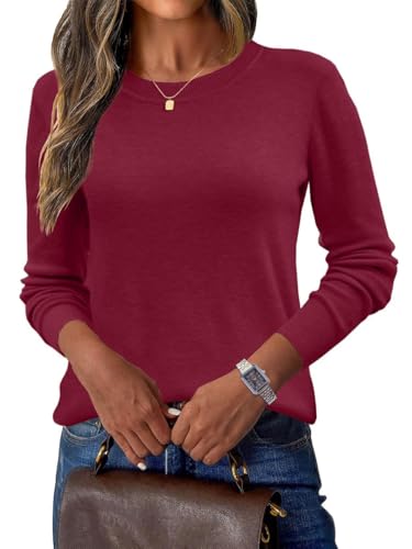Joligiao Suéteres de Cachemira para Mujer Jersey de Cuello Redondo Casual Jersey de Manga Larga Jersey de Punto para otoño Invierno Jersey de Cachemira Mujer Suéter de Punto Casual(Rojo Vino,XL)