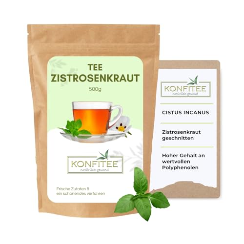 Konfitee Naturkost Zistrosenkraut geschnitten 500g - Zistrosentee Zistrose - Cistus Incanus - Abgefüllt und kontrolliert in Deutschland