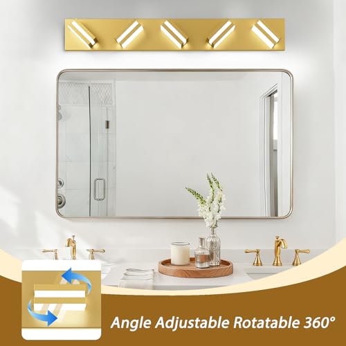 Image of IZORRO LED Modern Bathroom Lights Fixtures(5-Light,Dimmable,360Rotate),Brushed Glod Acrylic Wall Lighting,Vanity Lights for Bathroom Over Mirror - 6000k 30In (No Assembly Required)