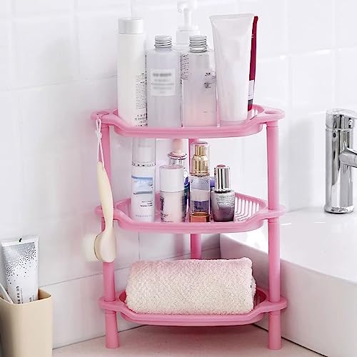 Organizador de ducha esquinero de 3 niveles, estante de plástico multifuncional para encimera de baño y cocina, estante de escritorio hueco y soporte de almacenamiento de cosméticos (blanco)