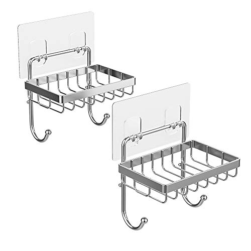 ODesign Soap Dish Sponge Holder with Hooks for Shower Bathroom Kitchen Adhesive Wall