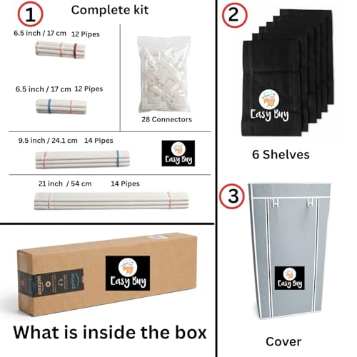 Image of EASY BUY Shoe Rack with Cover | Plastic Rack 6 Shelves with Zip Cover & Side Pockets | Dustproof Multiuse Storage Organizer for Footwear, Toys, Shoe Rack Plastic, Slipper Stand, Grey