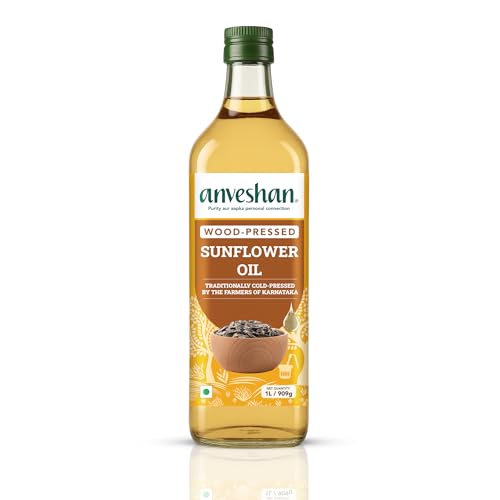 Image of Anveshan Wood Cold Pressed Sunflower Oil 1L | Plastic Bottle | Kolhu /Chekku | Extracted on Wooden Churner | Natural | Chemical-Free | Cold Pressed Sunflower Oil for Cooking