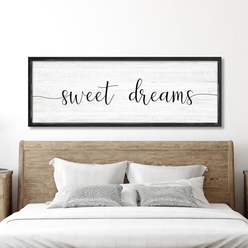 Sweet Dreams Wall Decor Above Bed 41.315 Large Farmhouse Wall Decor for Bedroom Guest Room Decor Framed Wood Wall Art Rustic Master Bedroom Wall Decoration (black frame)