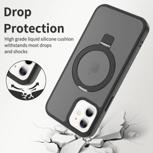 Image of Magnetic for iPhone 12 Pro Case & iPhone 12 Case, 6.1 inch, Compatible with MagSafe, Rugged Kickstand, Not-Yellowing Military-Grade Protection, Matte Black