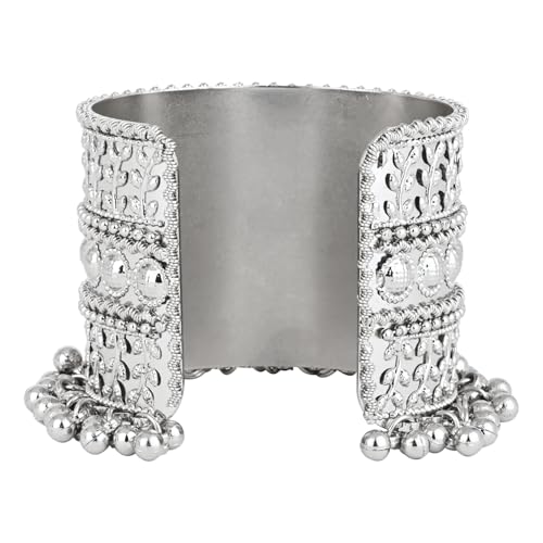 Image of I Jewels Navratri Ethnic Silver Oxidised Adjustable Afghani Ghungroo Cuff Kada Bracelet For Women