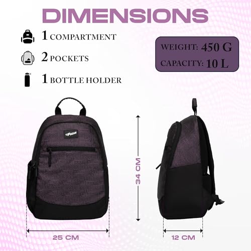 Image of F Gear Noxe 10L Daypack | Compact, Durable & Lightweight Small Backpack | 1 Compartment /1 Pocket | Water Resistant Bag | Stylish & Comfortable | Ideal for College, School, Travel & Daily Use