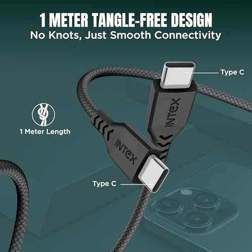 Image of Intex Speed 65W Type C to C Fast Charging & Data Sync, Tangle Free Cable, 480Mbps Compatible For Laptop, BT Speaker, Mobile, Tablet, TWS & Other Type C Devices, Strong PVC Cable - Black