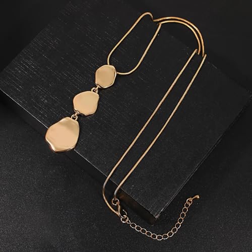 FUSHENGTER Halskette Damen Anhänger Pulloverkette Frauen Einzigartige Unregelmäßige Geometrische Damen Vintage Lange Pullover Kette Halsketten Gold