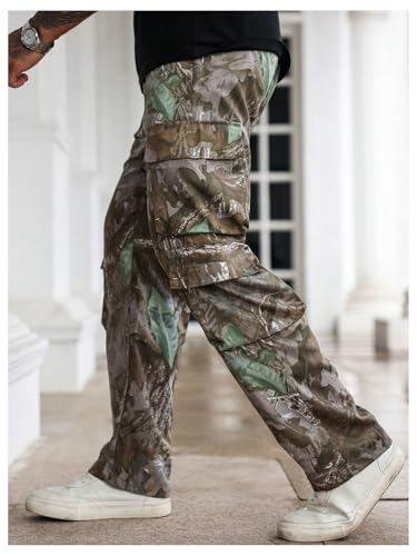 Verdusa Men's Camo Cargo Pants Straight Leg Drawstring Waist Long Trousers with Multi Pockets4