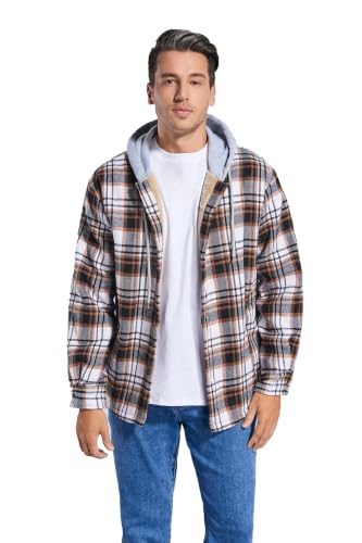 Image of Men's Cotton Plaid Shirt Jacket Fleece Flannel Sherpa Button Down