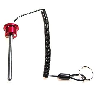 Pack of 4 Pin, Tensile - Magnetic Universal Weight Stack Replacement SELECTOR Key - 3/8" Dia | 4 1/4" Locking Space | Detent Hitch PINS - RED Anodized Aluminum Knob w/ Reinforced Steel Wire Laynard