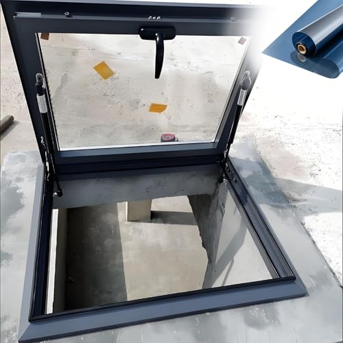 Room Roof Skylight Window – Multi-Angle Opening Aluminium Frame with Double-Layer Insulated Glass, Energy-Efficient Roof Window for Attic, Sunroom, Loft, or Basement(Gray,LxW 50x50cm/19.7x19.7in)