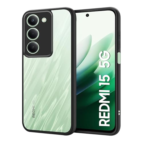 Image of CEDO Backcover for Redmi 15 (5G) | Camera Protection Bump Shockproof Edge | Ultra Hybrid Transparent Acrylic Clear TPU+PC Hard Backcase Cover (Black)