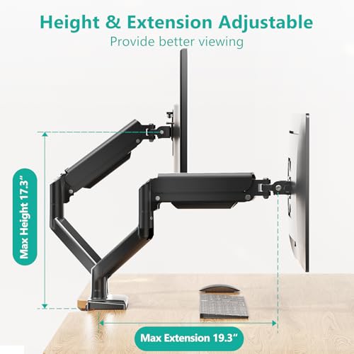 WALI Dual Monitor Stand for 17-32 inch Computer Screens, Dual Monitor Arms for 2 Monitors Holds up to 22 lbs, Height Adjustable Gas Spring Dual Monitors Mount, VESA 75x75/100x100mm (GSMP002N), Black - Image 5