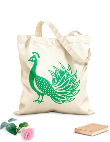XIARON Bolsas reutilizables para la compra un pavo real de vista completa Tela de 340g/m² de grosor Se usa como bolsa de regalo M Verde azulado