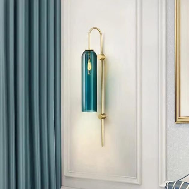 Image of Green Long Glass Wall Light | Bottle Green Copper Metal Wall Lamp Fixture | Decorative Lighting for Living Room Bedroom Dining Cafe Bar Restaurant | Modern Home Decor | Without Bulb