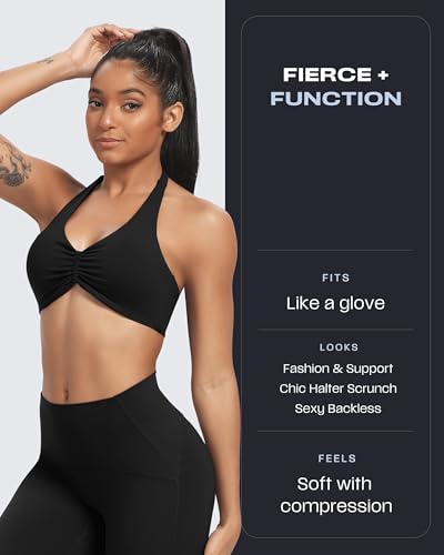 Image of Aoxjox Women's Workout Sports Bras Fitness Taylor Scrunch Halter Bra Yoga Crop Tank