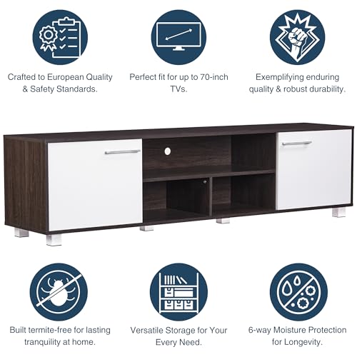Image of TADesign Robust Engineered Wood TV & Entertainment Unit Matte Finish, 2 Doors with Storage (for TVs up to 70 inches, Dark Walnut & White Color)