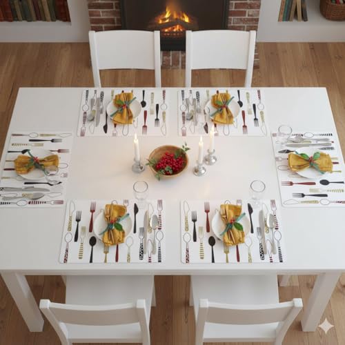 Image of YELONA Rectangular PVC Vinyl Non-Slip Insulation Heat-Resistant & Waterproof Stain Resistant Washable Placemat for Dining & Kitchen Table-(White & Maroon,Set of 6)