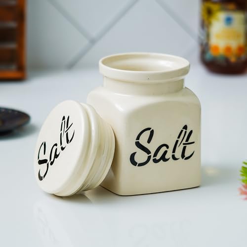 Image of Ceramic Namak Jar with Lid for Kitchen Storage 750 ml | Ceramic Salt Container for Spices & Salt | Multipurpose Airtight Pickle /Barni Storage Jars | Countertop Masala Container for Home Kitchen |White