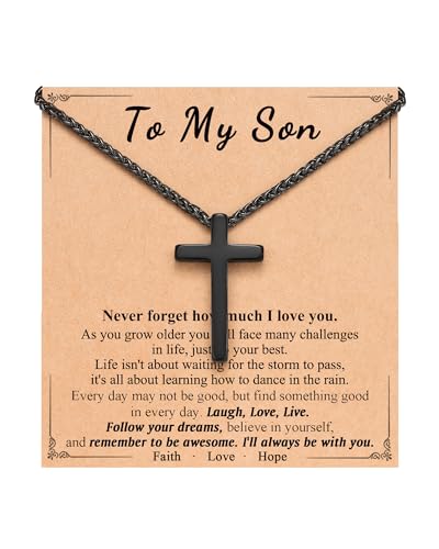 ORISPRE To My Son Gifts from Mom Cross Necklace for Boys Kids Ages 8-12 Teenage Teen Boy Gifts Ideas 14 16 18 13 15 Year Old Birthday Baptism Christmas Stocking Stuffers