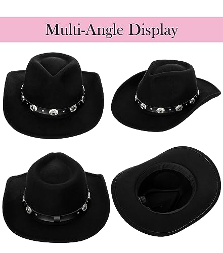 Image of Women-Classic-Western-Cowboy-Shapeable-Hat - Men-Roll-Up-Wide-Brim-Felt-Fedora-Hats-Cowgirl-Hat with Belt Buckle(M-L)