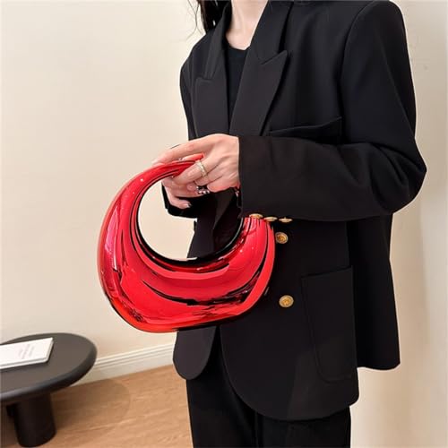Image of Acrylic Evening Clutch Purse Top-handle Moon Hobo Bag, Elegant Marble Handbag for Wedding Cocktail Party