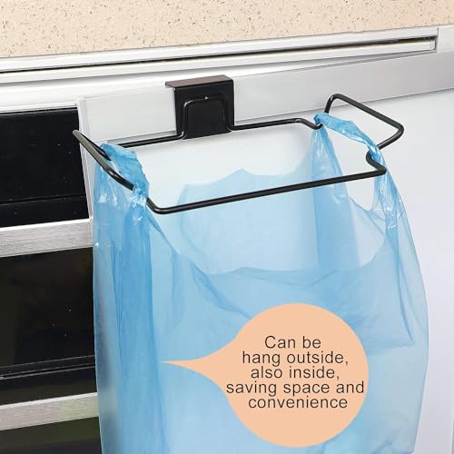 Image of KolorFish Stainless Steel Trash Bag Holder for Kitchen Cabinets Doors and Cupboards, Under Sink Bag Holder, Garbage Bag Rack (Black)