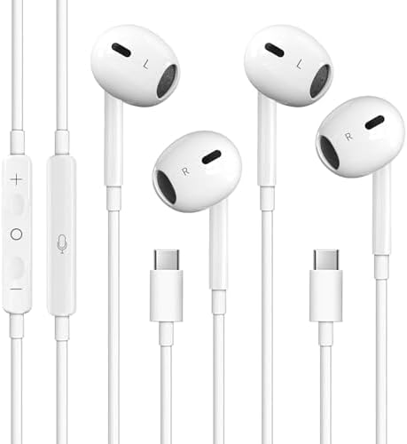 2 Packs USB C Headphones for iPhone 17/16/15, Noise Reduction Bui...
