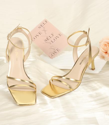 Heels Charm Women's Stiletto Heeled Sandals 2.95 Inches Open Toe Square Toe Two Straps Ankle Strap Strappy High Heel Sandal Dress Dancing Sandals Daily Work Party Wedding Shoes4