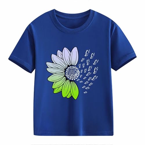 Girls Loose Fit Sunflower Graphic T Shirts Short Sleeve Crewneck Cute Pattern Printed Tops Kids (D-Blue, 10-11 Years)2