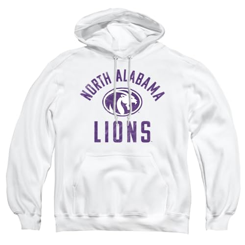 University of North Alabama Official UNA Lions Logo Unisex Adult Pull-Over Hoodie,White, Large