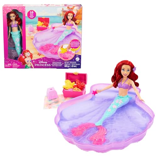 Mattel Disney Princess Ariel Mermaid Doll Playset & Pool Set with Moldable Sand, 3 Sand Molds, Beach Towel & 5 Accessories, Inspired by The Little Mermaid,Doll